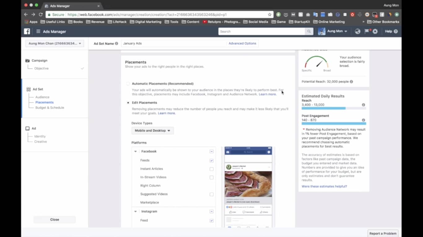 7. Facebook Ad - Placement and Budget